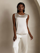 [Gris Clair] SilkSilky-FR Sleeveless Round Neck Top À Fines Brides 005