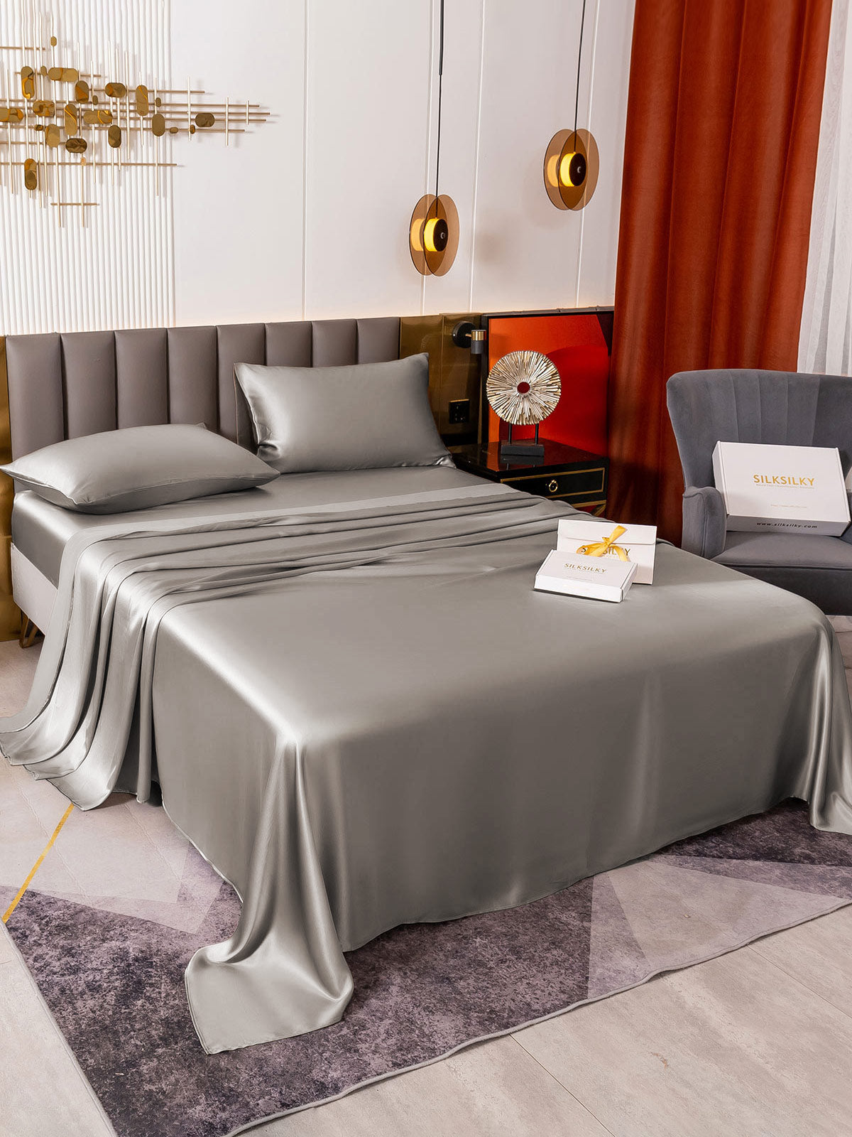 SilkSilky FR 19Momme Pure Soie Bedding Set Gris 003