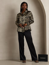 [Leopard] SilkSilky-FR Long Sleeve Lapel Collar Femme Chemise 008