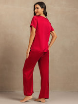[Rouge Vineux] SilkSilky-FR 19Momme Manches courtes Femme Pyjamas 002