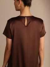 [Chocolat Noir] SilkSilky-FR Short Sleeve Round Neck Robes 006