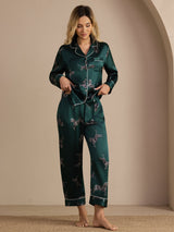 [Zèbre Émeraude] SilkSilky-FR Long Sleeve Lapel Collar Femme Pyjamas 003