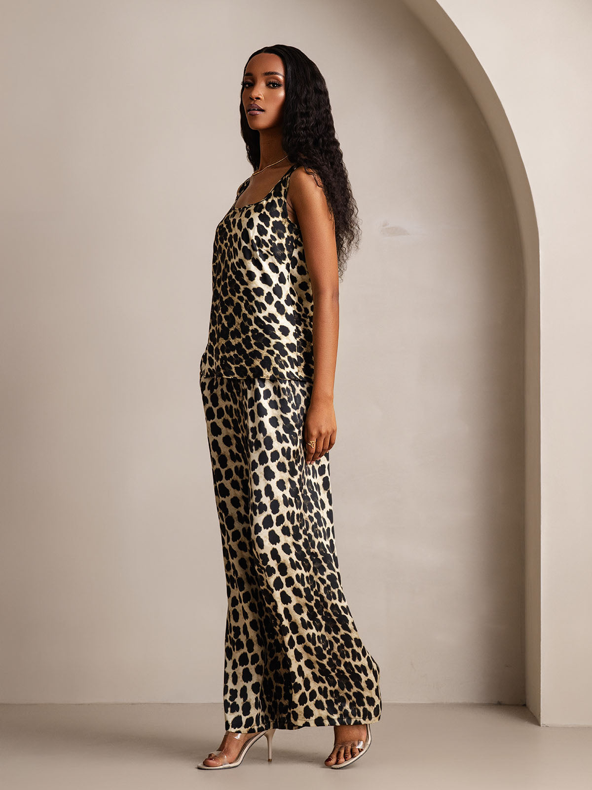 [Leopard] SilkSilky-FR Pure Soie Col Bateau Ensemble Camisole 005