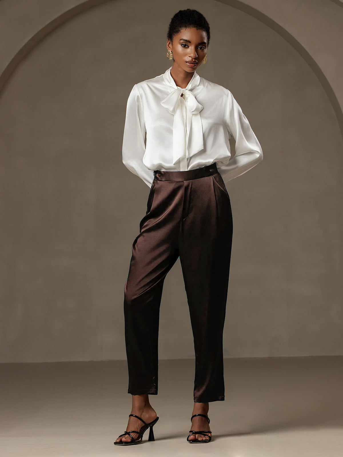 [Chocolat Noir] SilkSilky-FR 19Momme Soie Womens Pants 002