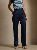 [Bleu Foncé] SilkSilky-FR 19Momme Soie Womens Pants 001