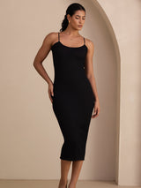 [Noir] SilkSilky-FR Spaghetti Strap Square Neck Robes 004