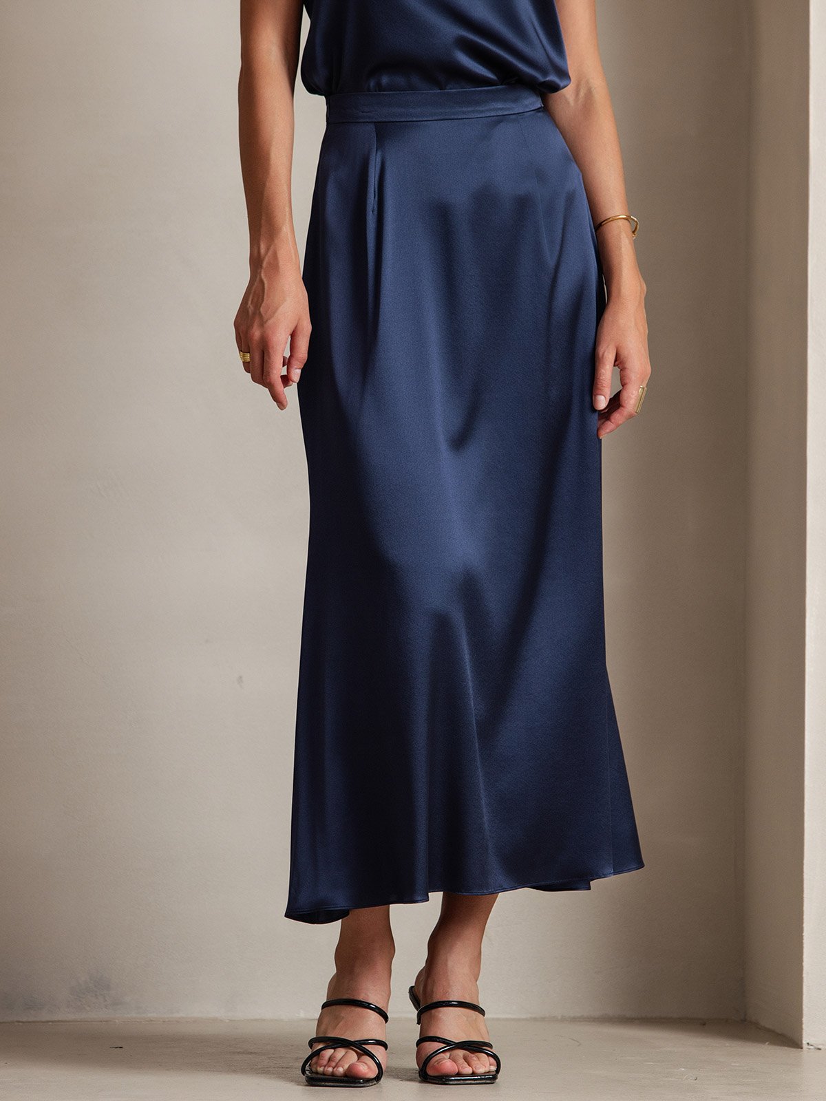 [Bleu Foncé] SilkSilky-FR 19Momme Soie Skirt 001