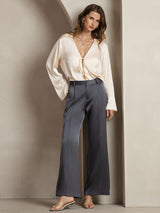 [Gris Foncé] SilkSilky-FR 19Momme Soie Womens Pants 007,