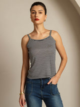 [Rayure Noire] SilkSilky-FR Fines Brides Square Neck Top À Fines Brides 001