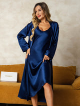 [Bleu Foncé] SilkSilky-FR Long Sleeve V Neck Peignoir&Robe de Chambre 001