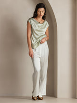 [Vert Clair] SilkSilky-FR Cap Sleeve Cowl Neck Femme T-Shirt 006