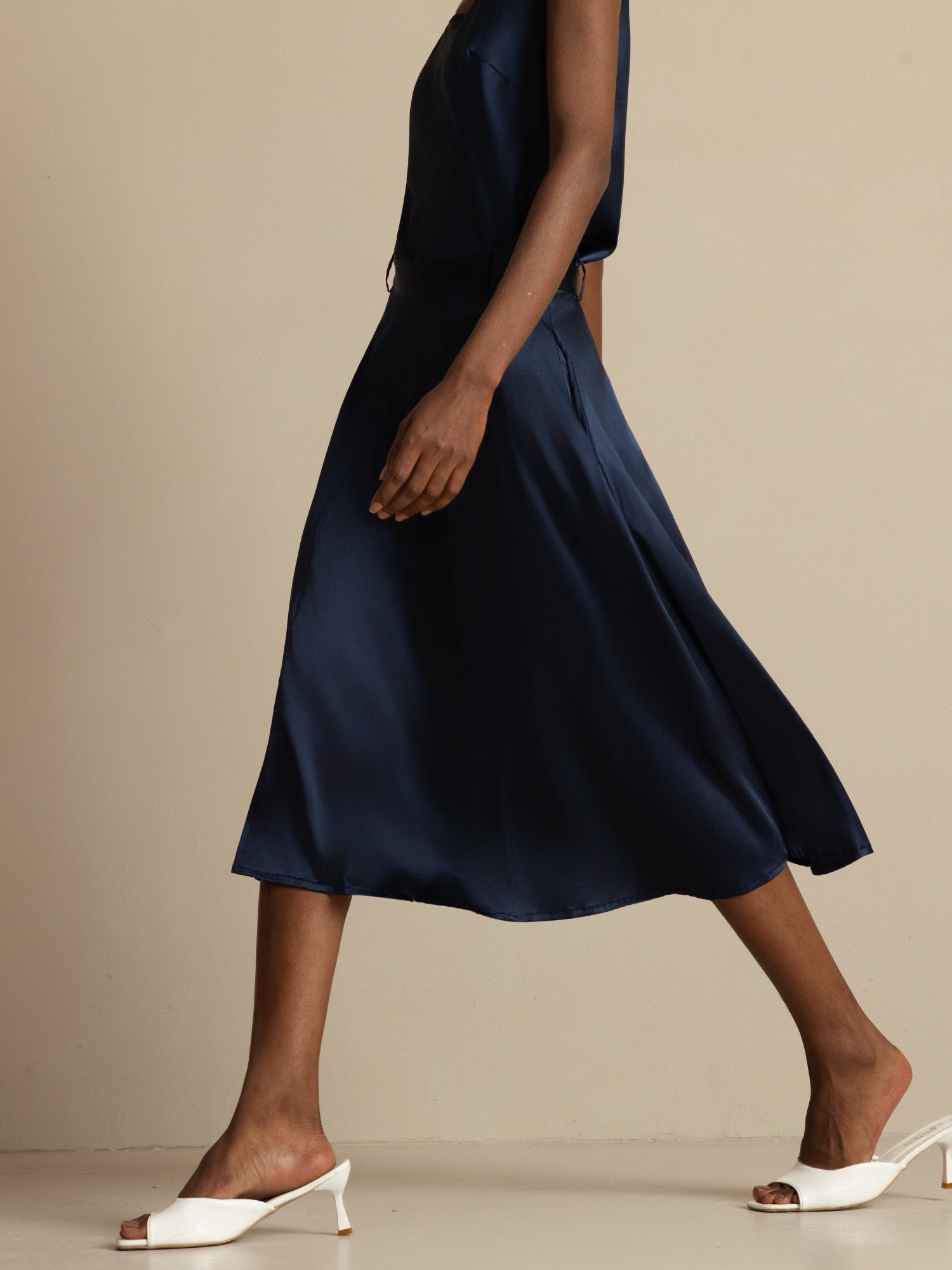 [BleuFoncé] SilkSilky-FR 19Momme Soie Skirt 005