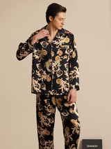 [Dragon Noir] SilkSilky-FR Long Sleeve Lapel Collar Homme Pyjamas 003