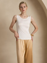 [Blanc] SilkSilky-FR Sans manches Col Rond Femme T-Shirt 005