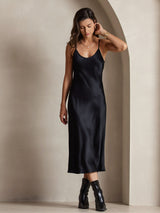 [Noir] SilkSilky-FR Sleeveless V Neck Robes 006