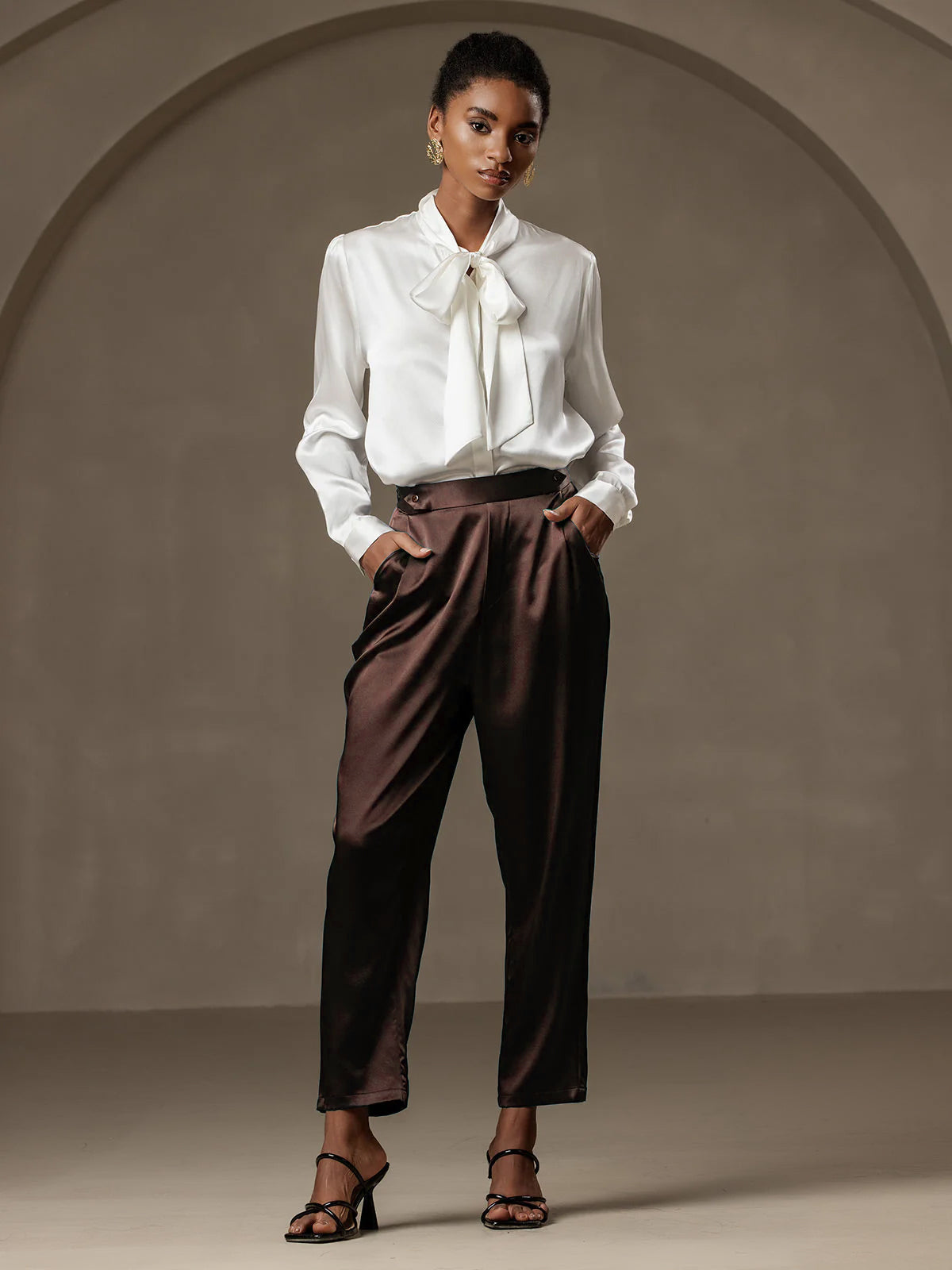 [Chocolat Noir] SilkSilky-FR 19Momme Soie Womens Pants 005