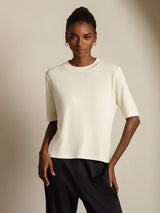 [Beige] SilkSilky-FR Half Sleeve Crew Neck Femme T-Shirt 006