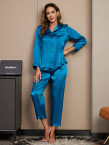 [Bleu Royal] SilkSilky-FR Long Sleeve Lapel Collar Femme Pyjamas 004