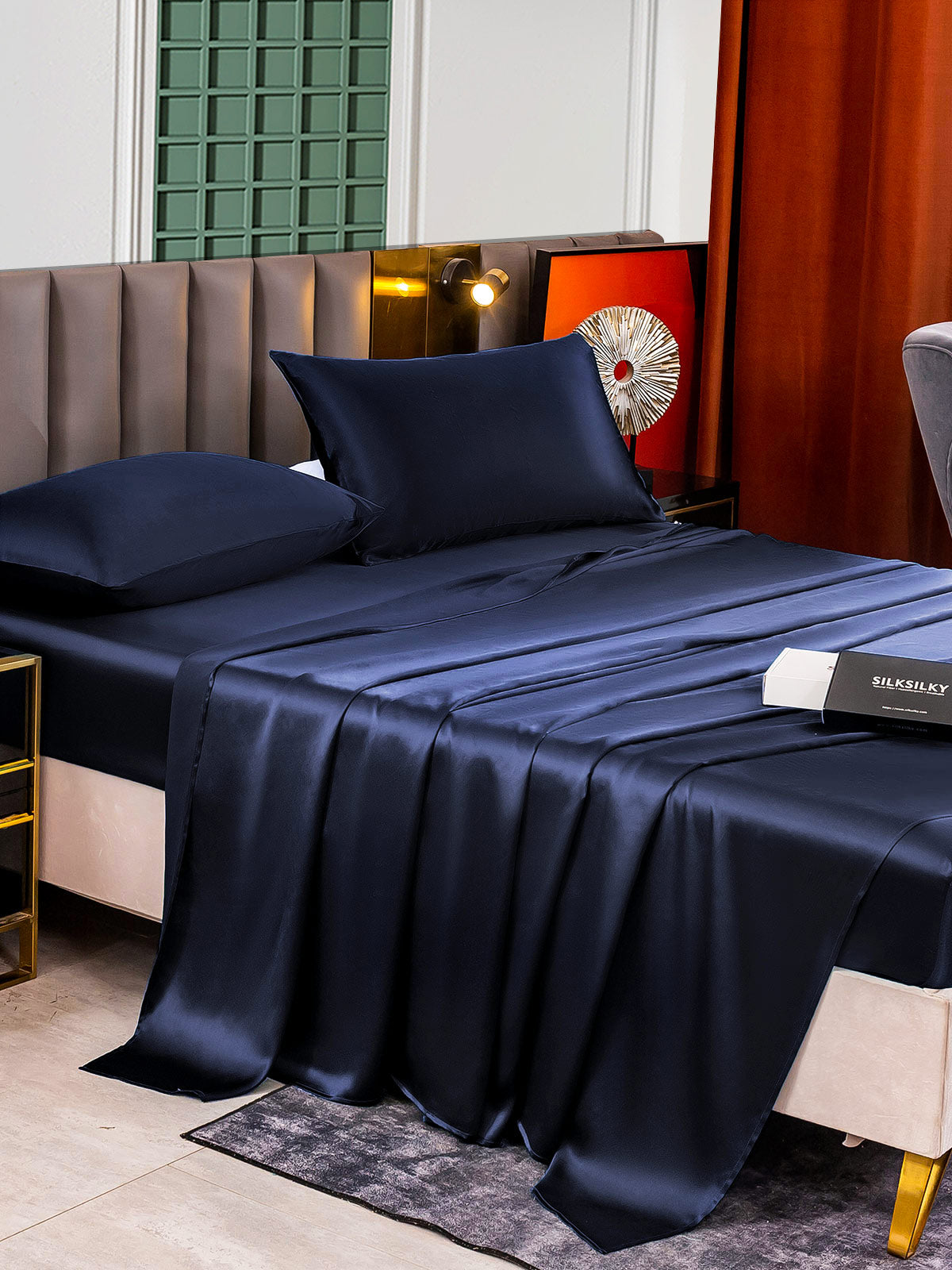 [Bleu Foncé] SilkSilky-FR 25Momme Pure Soie Bedding Set 005