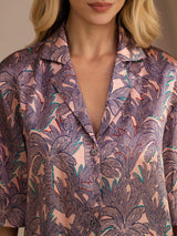 [Palmier Rose] SilkSilky-FR Short Sleeve Notch Collar Femme Pyjamas 005
