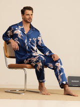 [Bleu Foncé] SilkSilky-FR Long Sleeve Lapel Collar Homme Pyjamas 008