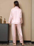 SilkSilky FR Pure Soie Manches longues Revers Femme Pyjamas Rose 002