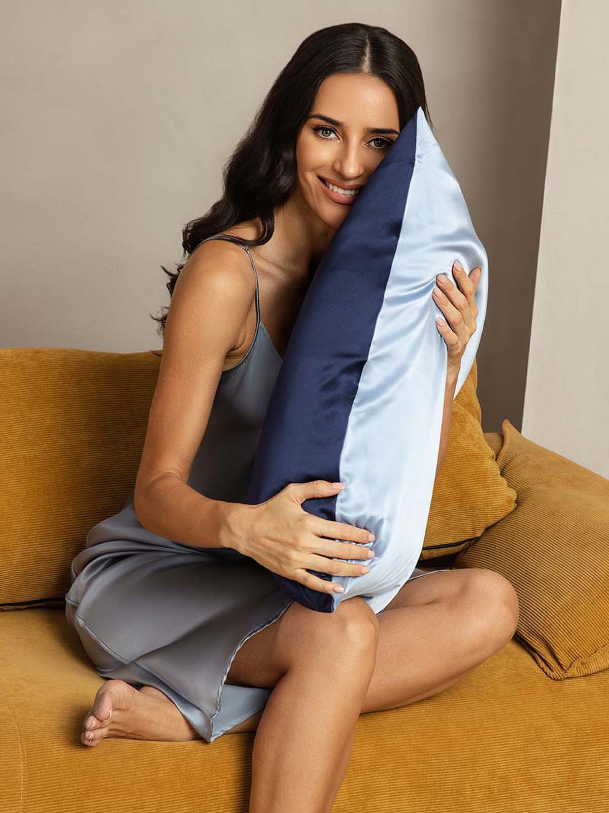 [BleuFoncé+BleuClair] SilkSilky-FR 22Momme Pure Soie Pillowcase 003