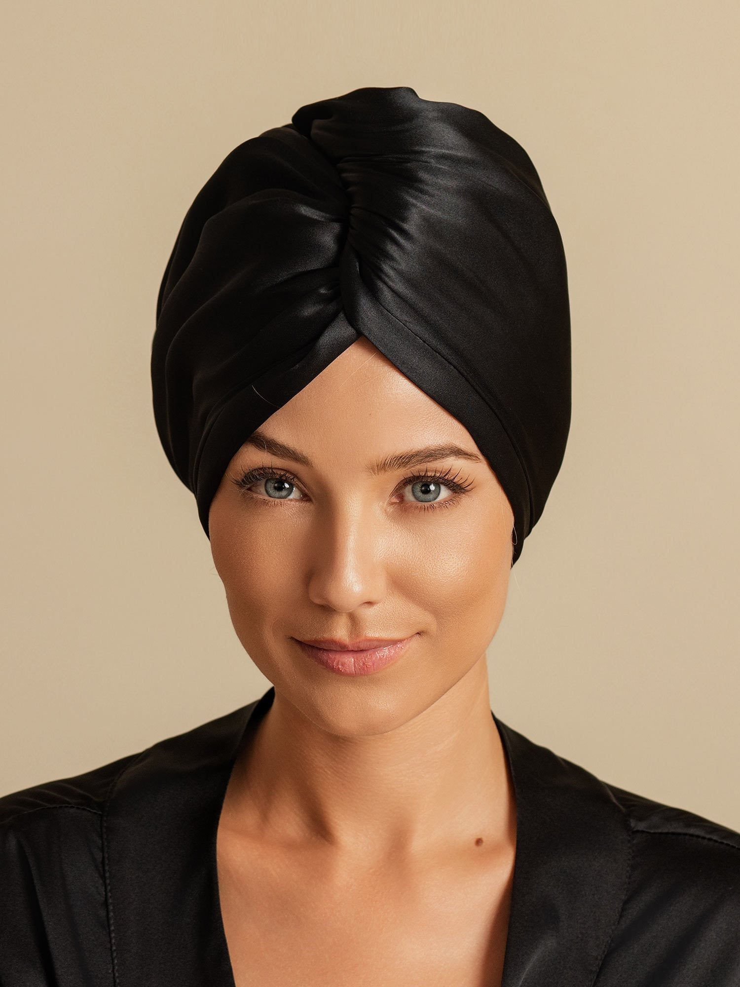[Noir] SilkSilky-FR Soie Hair Towel Wrap 003,