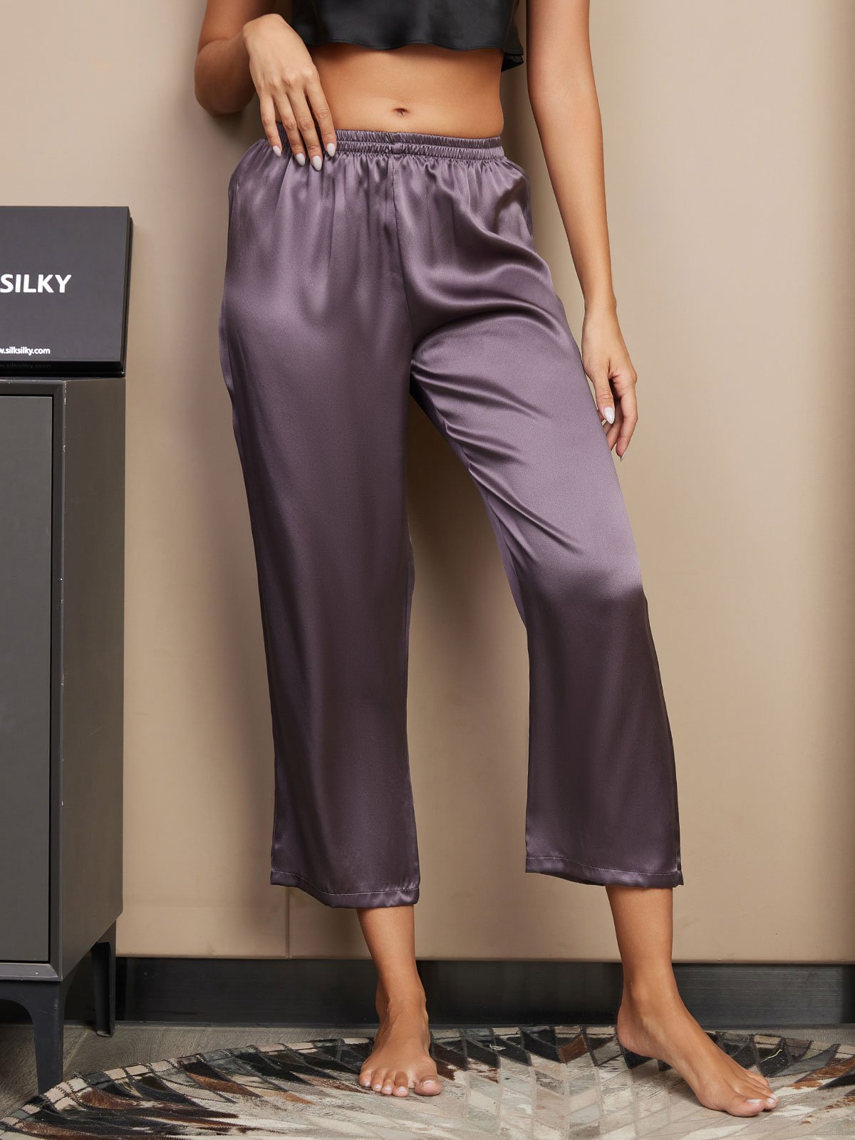 [Gris Pourpre] SilkSilky-FR Pure Soie Womens Sleep Bottoms 003
