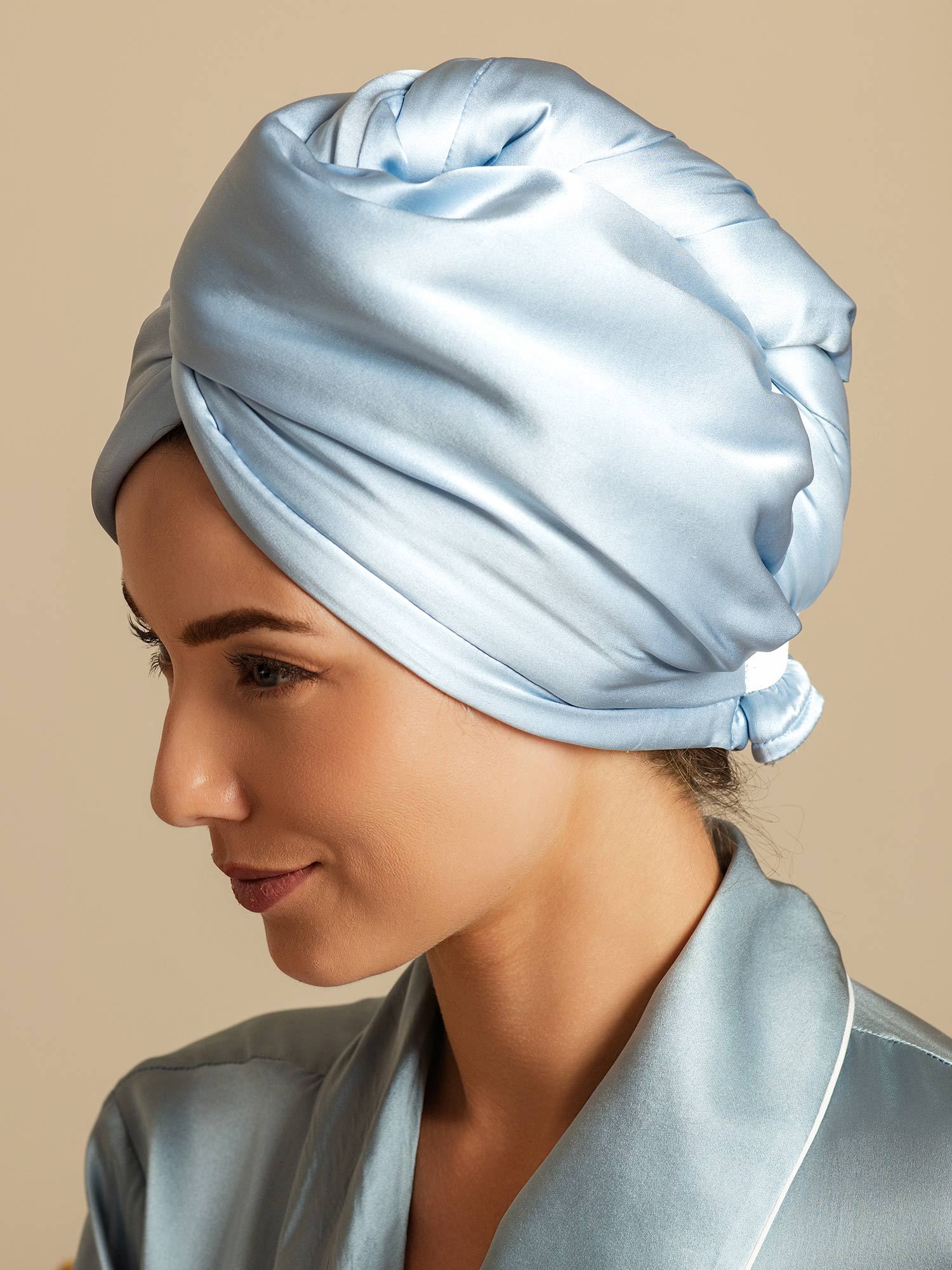 [Bleu Ciel] SilkSilky-FR Soie Hair Towel Wrap 004,