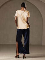 [Champagne] SilkSilky-FR Short Sleeve Boat Neck Femme T-Shirt 009