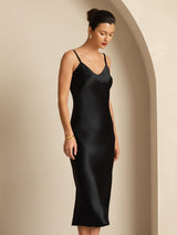 [Noir] SilkSilky-FR Sleeveless V Neck Robes 003