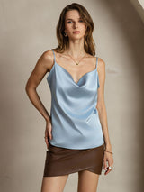 [Bleu Grisâtre] SilkSilky-FR Spaghetti Strap Cowl Neck Top À Fines Brides 001