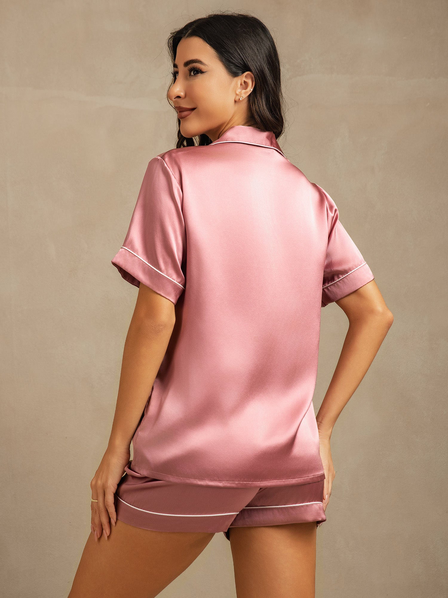 [Mauve Pâle] SilkSilky-FR Pure Soie Womens Pajamas 002