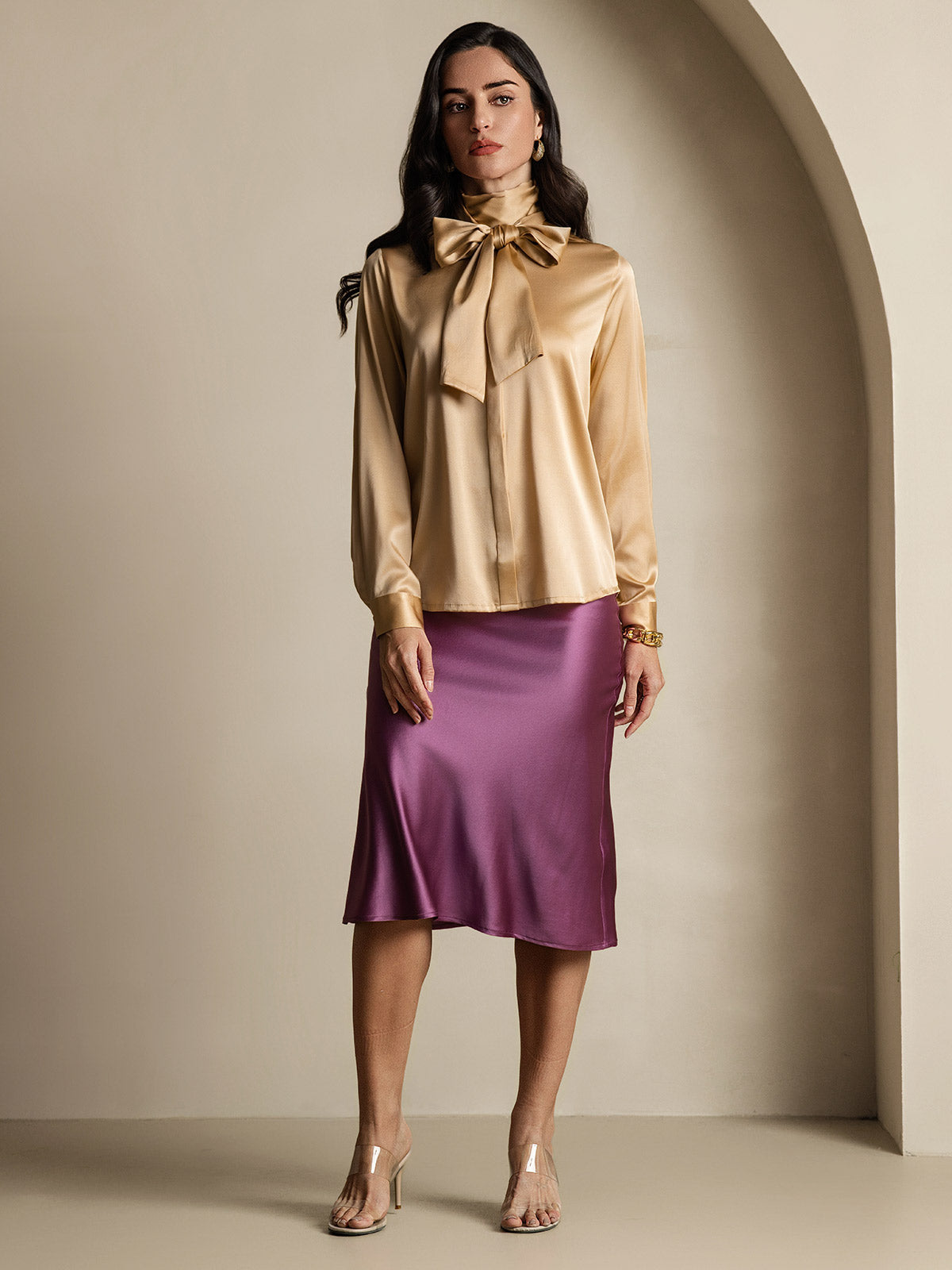 [Champagne] SilkSilky-FR 19Momme Soie Womens Shirt 010