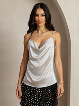 [Argent] SilkSilky-FR Spaghetti Strap Cowl Neck Top À Fines Brides 001