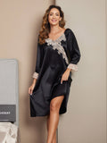 SilkSilky FR Pure Soie Manches longues Nightgown Noir 003