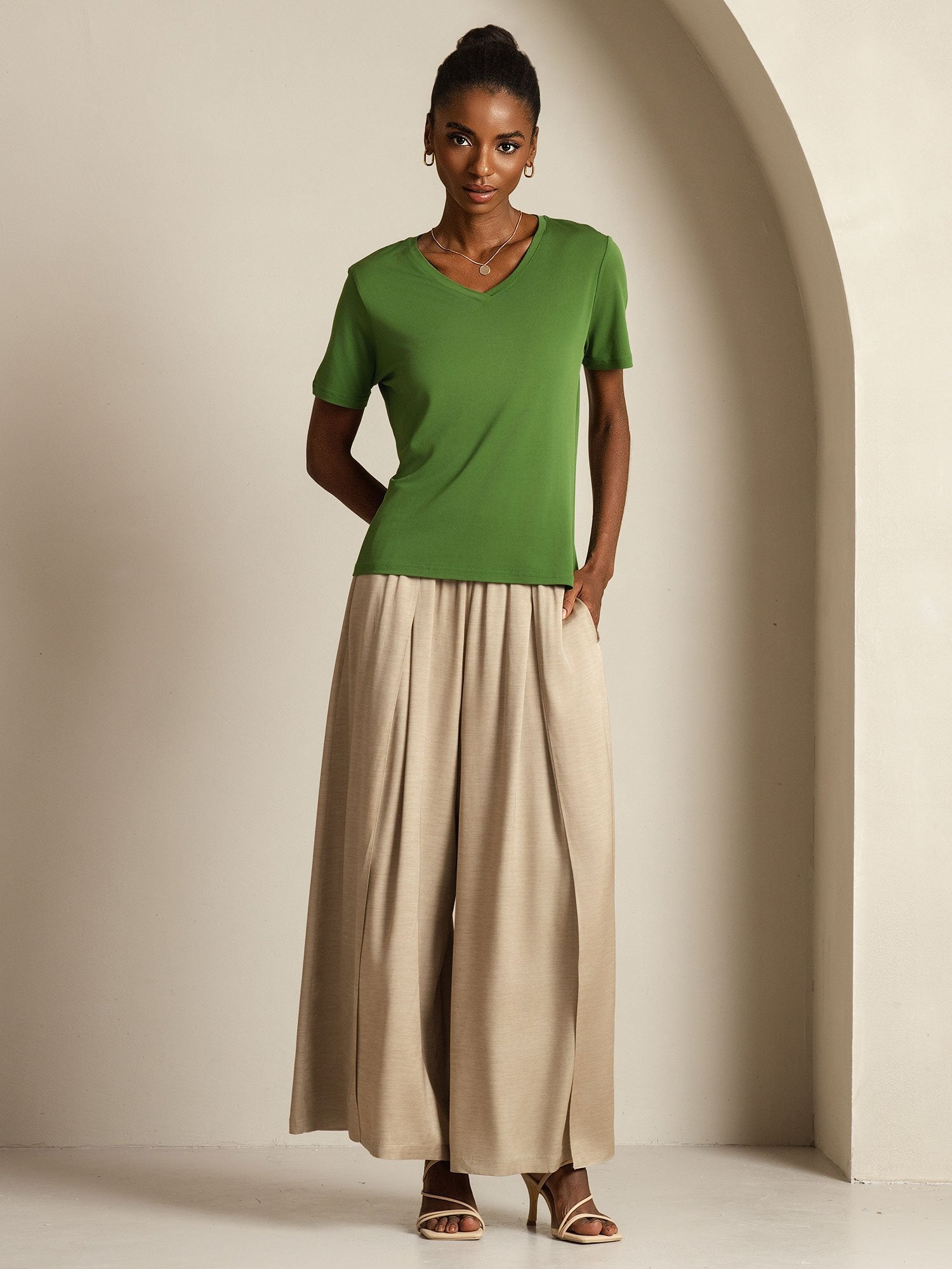 [Vert] SilkSilky-FR Soie Womens T-Shirt 009