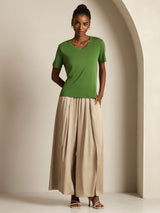 [Vert] SilkSilky-FR Short Sleeve V Neck Femme T-Shirt 009