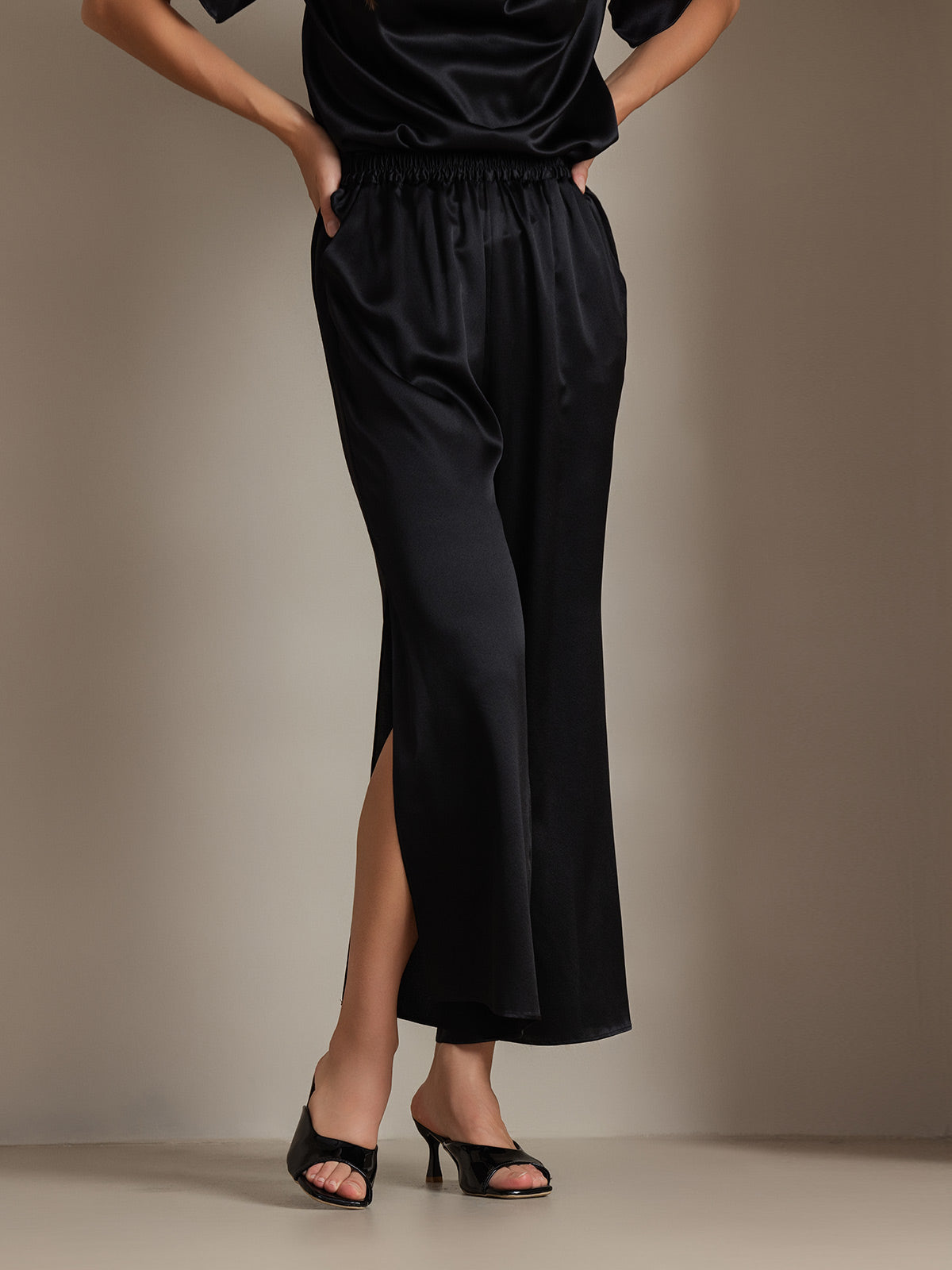 [Noir] SilkSilky-FR 19Momme Soie Womens Pants 004