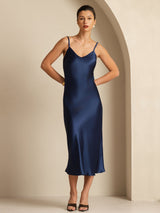 [Bleu Foncé] SilkSilky-FR Sleeveless V Neck Robes 003