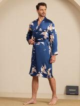 [Bleu Foncé] SilkSilky-FR 19Momme Mens Robe 006