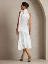 [Blanc] SilkSilky-FR Sleeveless Tie Neck Robes 002