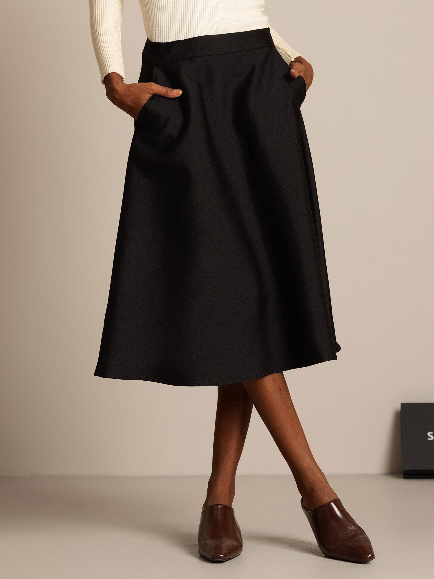 [Noir] SilkSilky-FR 32Momme Soie Skirt 001,