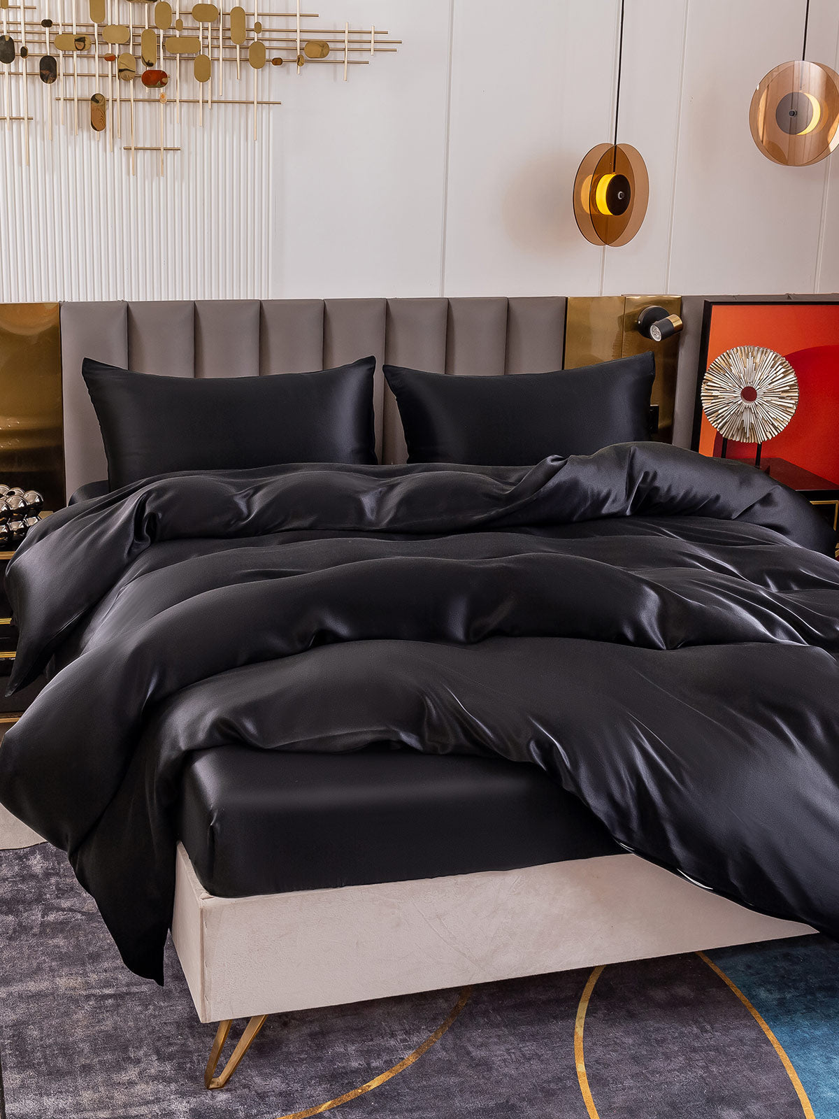 SilkSilky FR 19Momme Pure Soie Bedding Set Noir 003