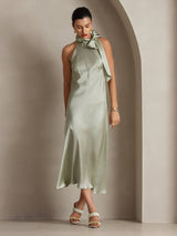 [Vert Clair] SilkSilky-FR Sleeveless Tie Neck Robes 007