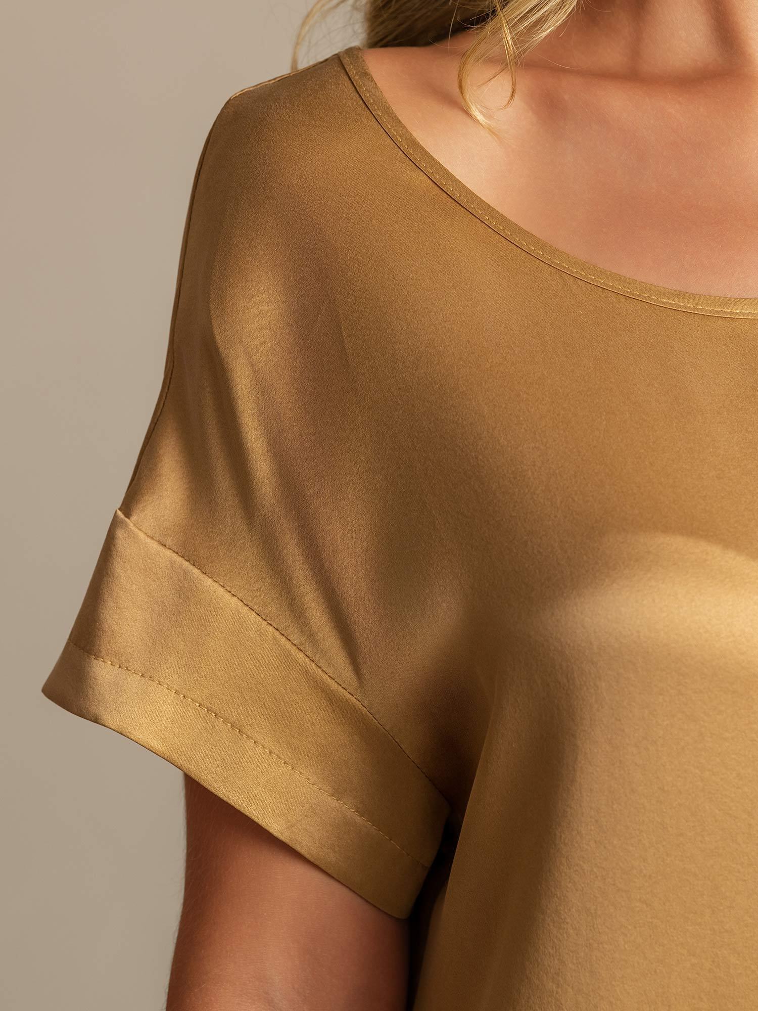 [Tan] SilkSilky-FR 19Momme Soie Col Rond Chemises de nuit 004