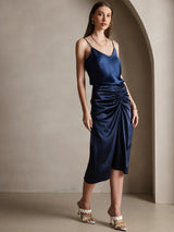 [Bleu Foncé] SilkSilky-FR Spaghetti Strap V Neck Top À Fines Brides 004