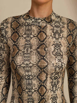 [Snakeskin] SilkSilky-FR Manches longues Col Mock Femme T-Shirt 006