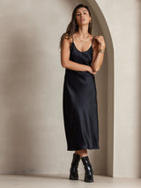 [Noir] SilkSilky-FR Sleeveless V Neck Robes 005